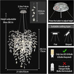 Silver Crystal Tree Branches Chandelier,21 Inchs 6 Lights Modern Round K9 Crystal Chandeliers for Dining Room, Bedroom, Living Room, Foyer,Kitchen Island,Bathroom