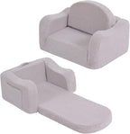 Welnow 2-in-1 Kids Sofa Chair, Convertible Toddler Chair Flip Out Children Sofa Chair with Wave Armrests Folding Kids Play Sofa with Side Pockets & Removable Cover Armchair for Girl or Boy