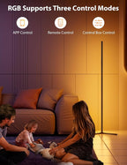 RGB Corner Floor Lamp, 64.5" RGB Color Changing Led Floor Lamp for Living Room APP and Remote Modern Light Bar with Music Sync and 16 Million Colors Dimmable Ambient Lighting for Bedroom