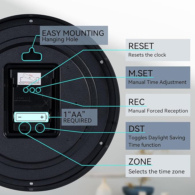 AKCISOT Atomic 14 Inch Wall Clock Analog Clocks for Indoor Kitchen, Battery Operated Clock for Bedroom Office Classroom Living Room(Black)