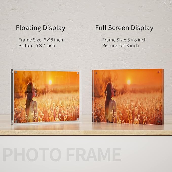 Acrylic Picture Frame 6x8 Inches, High Transparent Magnetic Photo Frame, Double Sided Plexiglass Picture Frame 12mm + 12mm