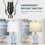 23" Modern Blue Ceramic Table Lamps Set of 2, Coastal Ceramic Lamps for Living Room, Classic Bedside Lamp with Ginger Jar Design, Elegant Bedroom Lamp for Night stand Desk Side End Table Home Decor