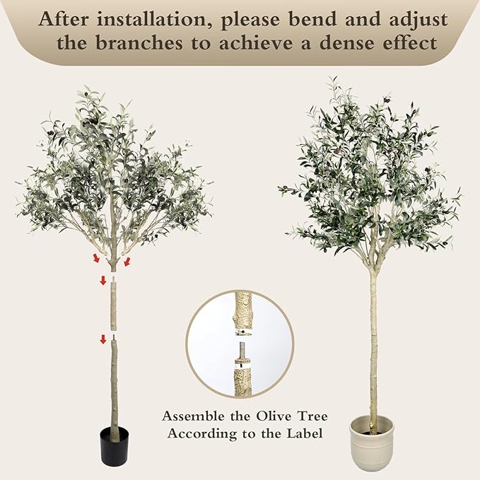 Artificial Olive Tree 7.5 ft Natural Olive Branches and Realistic Leaves for Modern Home Office Living Room Floor Decor 90 Inch