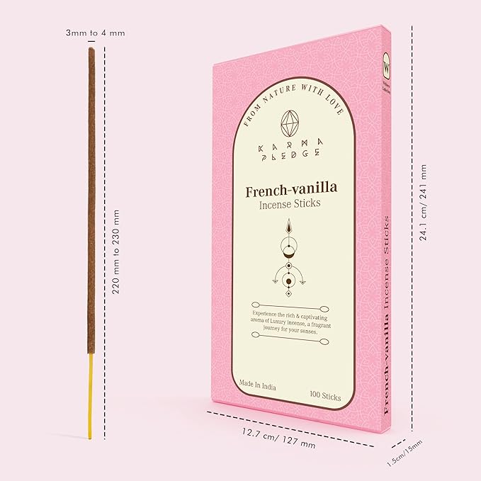 French Vanilla Incense Sticks, Organic Hand Dipped 100 Sticks with Natural Herbs & Aromatic Ingredients, Burn Time 45 to 60 Minutes, Incense for Positivity, Meditation, Relaxation, Spiritual Gift