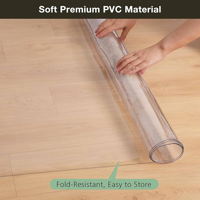 Crystal Clear Floor Mat 5×7ft, Upgraded Easy Flat Waterproof Vinyl Rug Cover, Large Stain-Resistant Plastic Area Rug Floor Protector for Kitchen, Dining Room, High-Traffic Areas