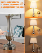 Upgraded Touch Lamps for Night Stands Set of 2 - Bedside Lamps with USB C+A, 3 Way Dimmable for Bedroom Living Room End Tables Office (White&Nickel)