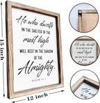 Christian Wooden Wall Sign, Inspirational Home Decor for Living Room, Wall Decor Art, Framed Wood Plaque Sign 15 * 11.5 inches, He Who Dwells in the Shelter of the Most High