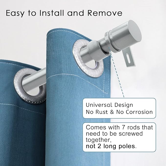 Curtain Rods for Windows 16 to 120 Inches Adjustable Length 1 Inch Diameter Window Curtain Rod with Aluminium End Cap, Silver Gray