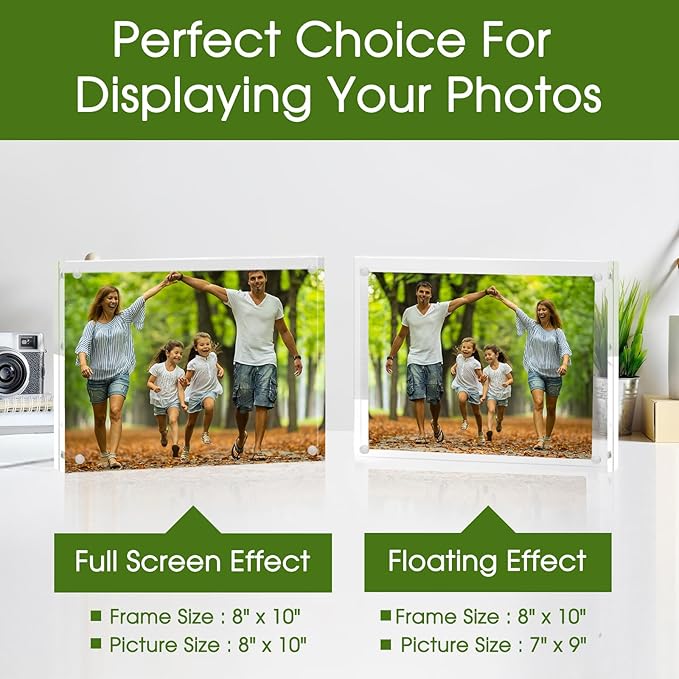 SYNTRIFIC 8x10 Acrylic Frames 6 Pack,10+10mm Thickness Acrylic Picture Frames,Freestanding Double Sided Magnetic Picture Frames Lucite Frameless Transparent Gift for Desktop Display