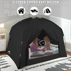 Bed Tents for Kids and Adult, Portable 100% Breathable and 93% Blackout Toddler Dream Play Tent, 3 Doors Big Privacy Space Sleeping Canopy for Floor or Twin Full Queen Sizes Bed (Black, Twin-Size)