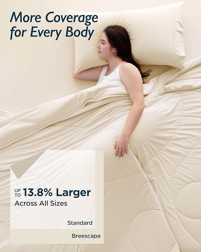 Breescape Cooling Comforter Throw Size - BlendTek™ Q-Max>0.46 Tech, Breathable Blanket for Hot Sleepers & Night Sweats Relief, Premium Lightweight Summer Bedding, 52x72 Inches, Ivory