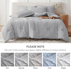 MUXHOMO 7 Pieces California King Comforter Set, Seersucker Bed in a Bag Cal King Size, All Season Luxury Bedding Set with Comforter, Flat Sheet, Fitted Sheet, Pillowcases & Shams, Light Grey