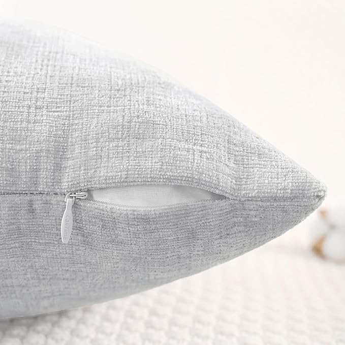 CaliTime Throw Pillow Covers Decorative 24 X 24 Inches Pack of 2 Cozy Chenille Cushion Cases for Couch Sofa Bed Living Room Home Moonbeam Gray