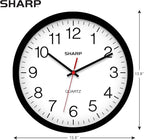 Sharp Wall Clock – Black, Silent Non Ticking 14 Inch Quality Quartz Battery Operated Round Easy to Read Home/Kitchen/Office/Classroom/School Clocks, Sweep Movement