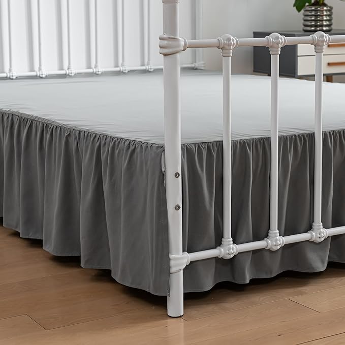 Bed Skirt King Size Ruffled Bed Skirts with Split Corners, 12 Inch Drop Dust Ruffle Bed Skirt with Platform, Gray