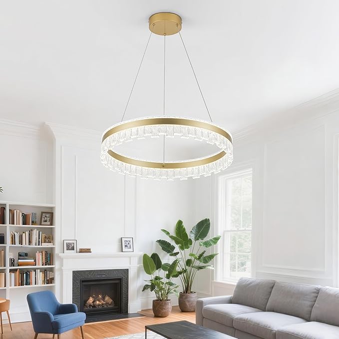 MADEM Modern Gold Led Pendant Light,36W Dimmable LED Chandelier Lighting Fixture, 1 Ring Circular Hanging Led Pendant Lighting for Living Room Dining Room Kitchen Island Foyer Office