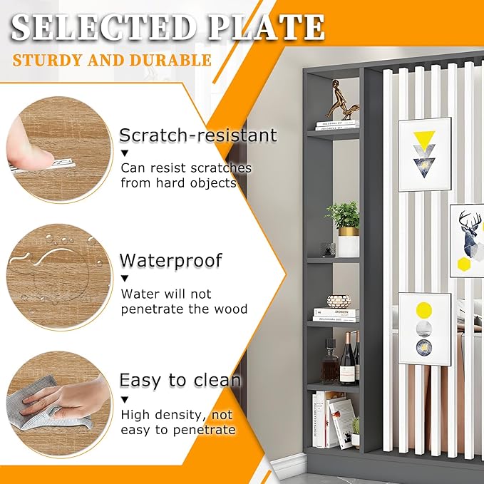 Wall Room Divider,Freestanding Room Divider with Shelves,Wood Room Divider Screen with Storage Cabinet, Wall Divider for Room Separation, for Home Office Decorative I 39.4×9.4×78.7in