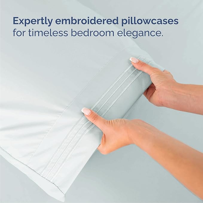 Cal King Size 4 Piece Sheet Set - Comfy Breathable & Cooling Bed Sheets Set - Hotel Luxury Bedding for Women, Men, Kids, Teens, Boys & Girls - Deep Pockets, Soft, Wrinkle Free - Oeko-Tex - Ice Blue