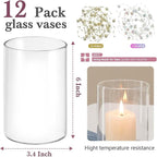 12pcs Glass Vase Cylinder Vases for Centerpieces Small Flower Glass Clear Vases Home Decor Centerpiece Table Flower Vase Decorations for Home＆Wedding Decoration 6 Inch Tall