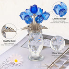 Glass Rose Flowers, Crystal Glass Figurines Rose Decorations for Home Gifts for Mom Wife Grandma, Crystal Flowers Collectible Ornament Mother's Day Thanksgiving Anniversary Birthday Gifts (Blue Rose)