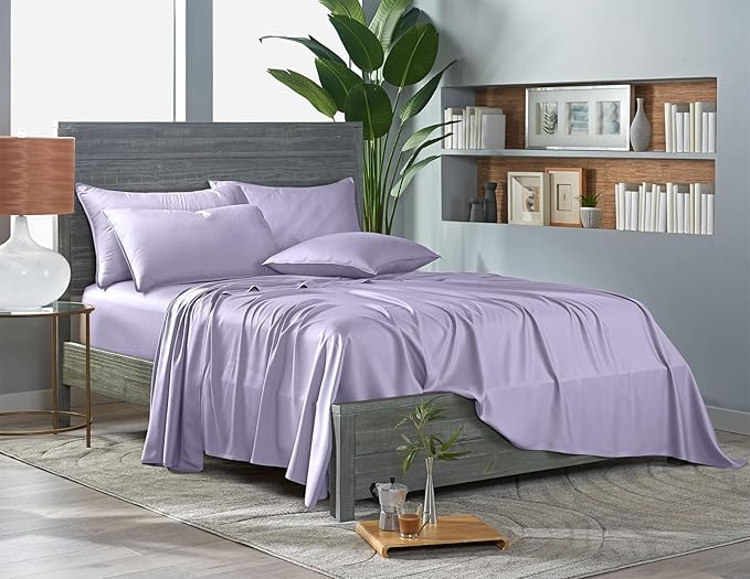 Pure Bamboo Twin Sheets, Genuine 100% Organic Viscose Derived from Bamboo Bed Sheet Set, Luxuriously Soft & Cooling, Double Stitching, 2 Year Quality Promise (Twin, Lavender)