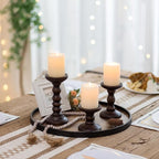 Romadedi Wood Candle Holders for Pillar - Set of 3 Tall Rustic Vintage Wooden Candlestick Holder, Farmhouse Candle Stand for Fireplace Mantle Shelf Table Retro Home Decor, Dark Brown, 3.9"/6"/ 8.3"