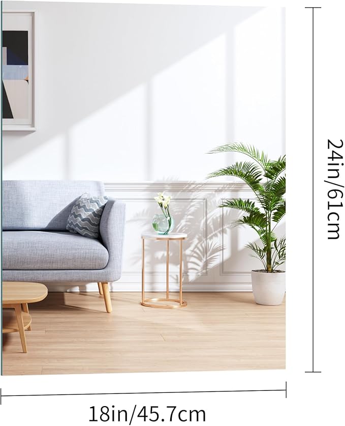 Frameless Mirror, 18x24 Inch Bathroom Mirrors for Wall, Rectangle Bathroom Vanity Mirrors with Polished Edge, Hangs Horizontally or Vertically for Bathroom, Bedroom and Living Room