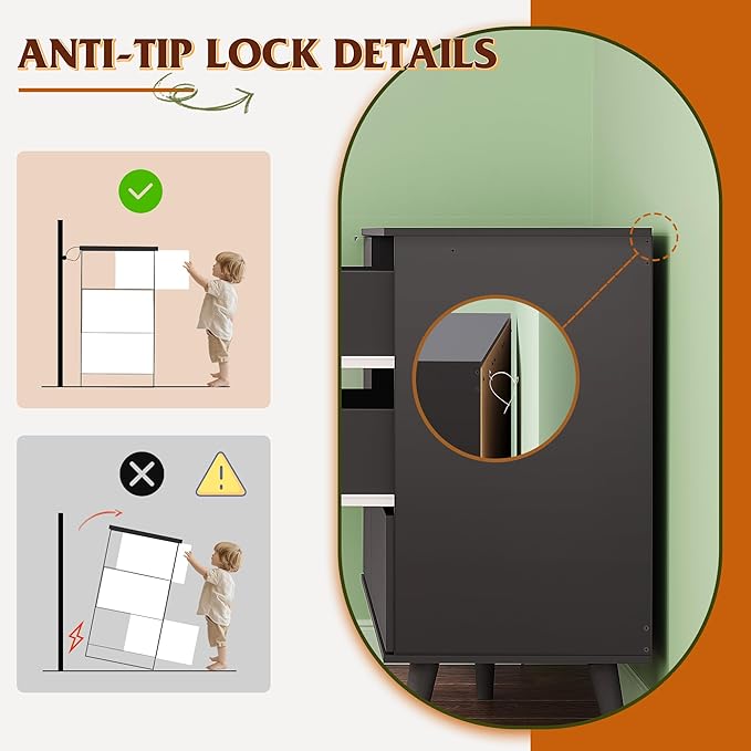 WLIVE Black Dresser for Bedroom, 47.24'' Wide 6 Drawer Wood Dresser Storage Organizer with Sturdy Metal Handle, TV Stand for 55 inch TV, Chest of Drawers for Living Room, Hallway, Closet