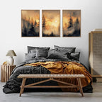 HLNIUC Golden Sunshine Forest Framed Canvas Wall Art,Foggy Forest Pine Tree Wall Decor,Large Sunset Landscape Art Print,Natural Misty Mountain Forest Wall Painting for Living Room,Bedroom - 16”x24”x3