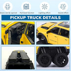 Pickup Truck Toy 1/24 Diecast Trucks Mammoth Model Car Kits,Metal Toy Truck Suitable for Kids and Car Collection,Pull Back Cars with Light and Sound,Trucks for Kids Ages 4-8（Yellow）