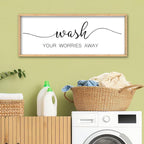 ZZJJHYWGQ Wash Your Worries Away Bathroom Wall Decor 32x12 Inch Laundry Room Funny Large Sign Wooden Framed Wall Hanging Art (Wood)
