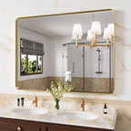 Gold Bathroom Mirror, 48x32 Inch Brushed Gold Metal Frame Mirror for Wall, Rounded Rectangle Bathroom Vanity Mirror, Tempered Glass, Anti-Rust, Horizontal/Vertical