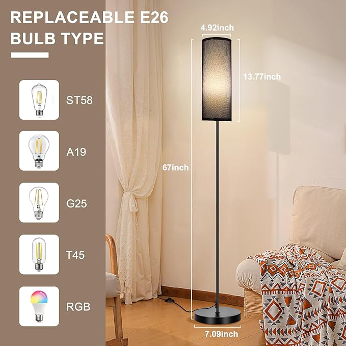 FRIDEKO HOME Floor Lamp with Black Shade, Dimmable Colors Temperature & Brightness, Floor Lamps for Bedroom Living Room, Tall Standing Lamp for Halloween Home Corner Decor, 9W Smart Bulb, Foot Switch