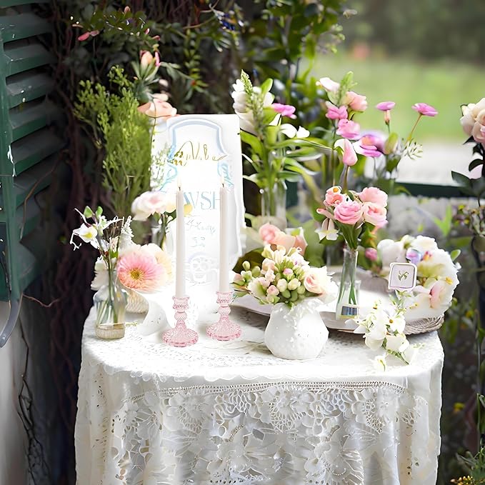 Glass Candlestick Holder,Striped Taper Candle Holders,Set of 6 Candle Stand for Table Centerpieces, Home Decor,Weddings,Festival and Parties (Pink Dimond)