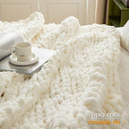 WESHIONGOO Chunky Knit Throw Blanket 50"×60" Knitted Throw Blankets for Couch Bed Fluffy Soft Blanket with Jumbo Chenille Yarn Thick 100% Handmade (Cream White)