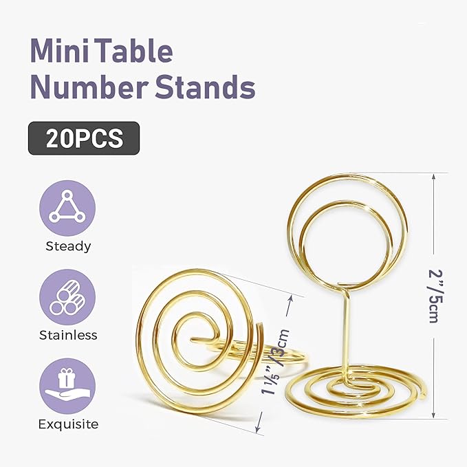 Table Number Holders 20Pcs - 2 Inch Mini Place Card Holder Short Table Number Stands for Wedding Party Graduation Reception Restaurant Home Centerpiece Decorations Office Memo (Gold)