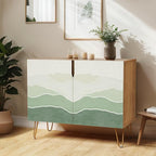 SIGNWIN Sideboard Buffet Cabinet, Kitchen Storage Cabinet with 2 Doors, Green Mountain Range Landscape, Cupboard Console Table for Dining Room - 35" L x 18" W x 29" H