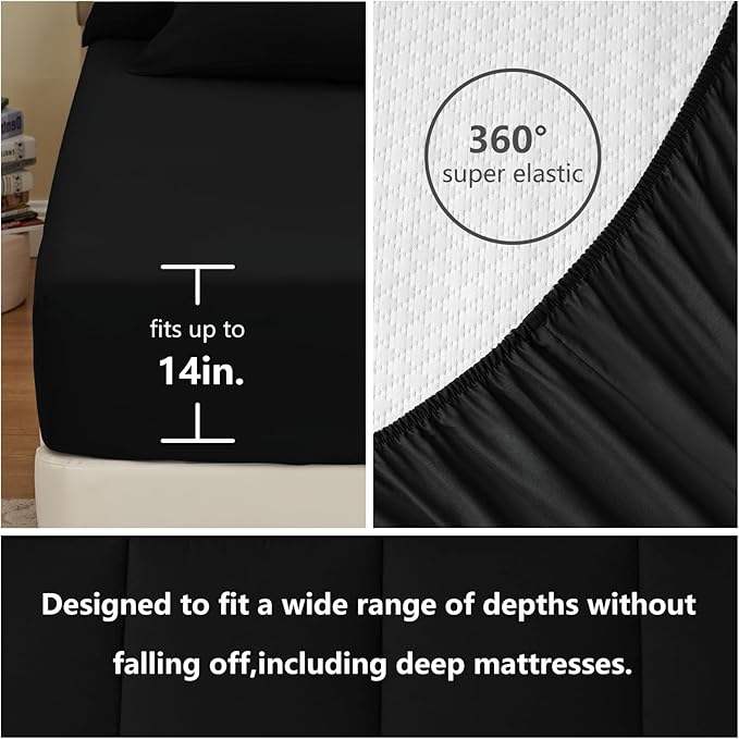 CozyLux Twin XL Comforter Set Black, 5 Pieces Twin Extra Long Bed in a Bag for College Dorm, All Season Bedding Set with Stitch Quilted Comforter, Flat Sheet, Fitted Sheet, Pillowcases