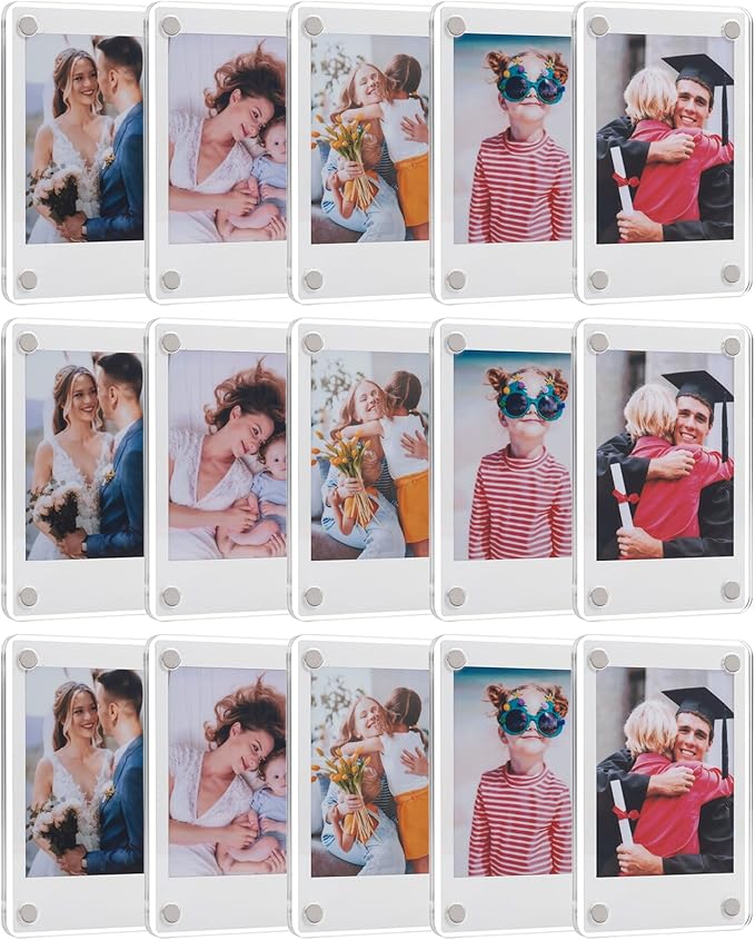 15 Pack Acrylic Fridge Magnetic Frame for Polaroid, 2.36x3.54 In Mini Picture Frames for Fujifilm Instax Mini, Double Sided Photo Refrigerator Magnet Picture Frame Clear Picture Display Frame