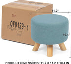 Asense Small Round Ottoman Foot Rest Stool Fabric Padded Seat Footstool Ottoman with Anti-Slip Wooden Legs (Light Blue,Fabric)