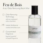 LAFCO New York Odor Removing Room Mist, Feu de Bois - 4 oz - Eliminates Unpleasant Scents & Provides Luxurious Fragrance - Up to 750 Pump Sprays Per Bottle - Made in the USA