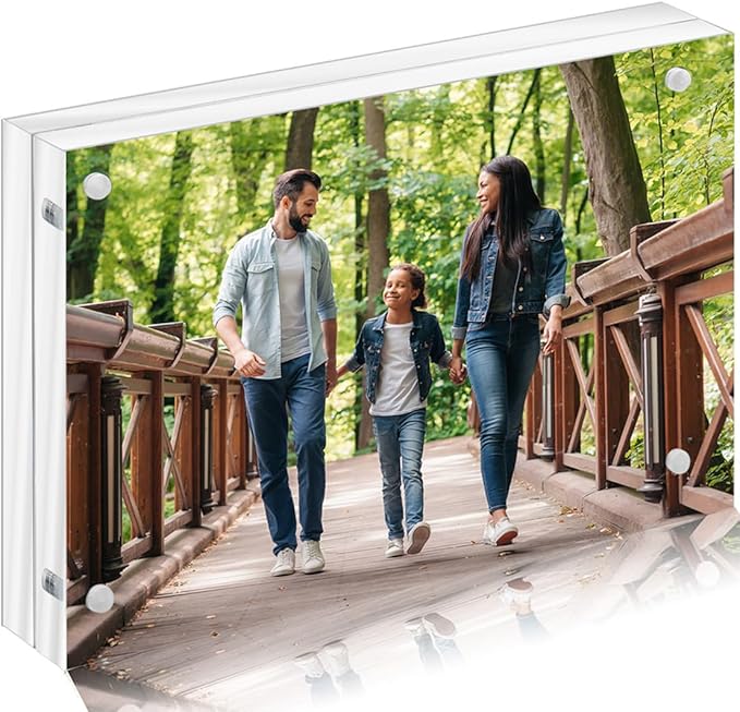 8x10 Inch Acrylic Picture Frmae,10x8 Magnetic Picture Frame,8 by 10 Glass Picture Frame for Desktop,12+12MM Double Side Display Photo Frame with Gift Box