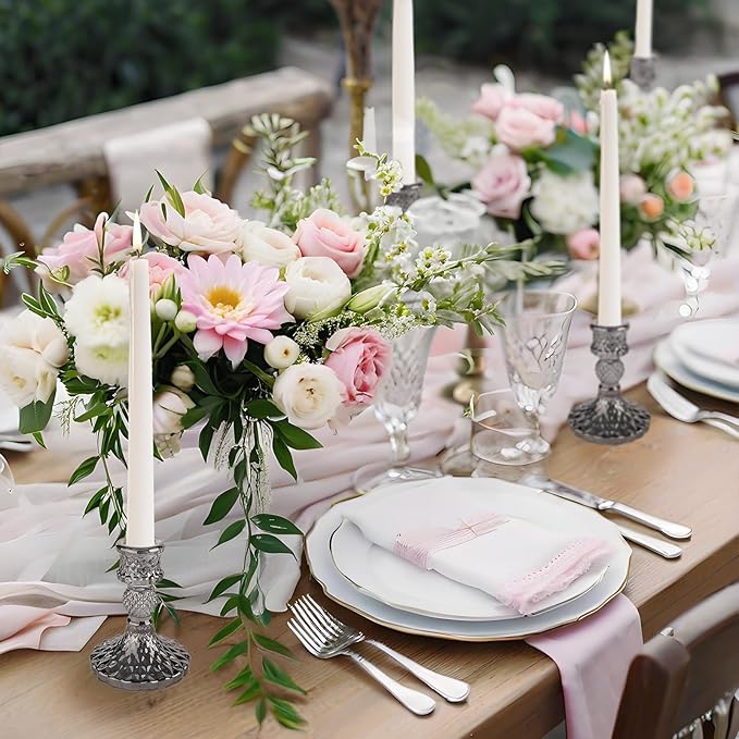 Glass Candlestick Holder,Striped Taper Candle Holders,Set of 6 Candle Stand for Table Centerpieces, Home Decor,Weddings,Festival and Parties (Grey Dimond Pattern)