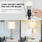 28" Boho Glass Table Lamps Set of 2, Touch Control Bedside Lamps with 2 USB Ports and Outlet, Rattan Lamp with Night Light for Nightstand Living Room Bedroom, 2 LED Bulbs Included, Wood