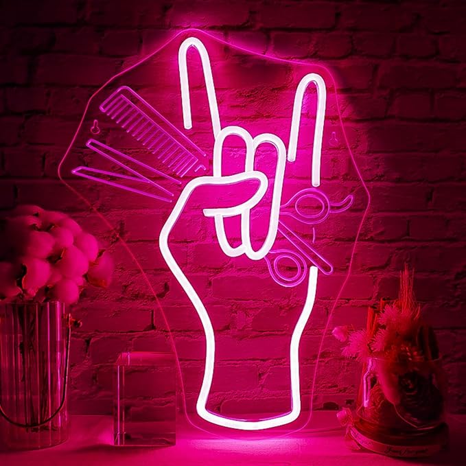 WLHOPE Salon Hand Neon Signs for Wall Decor Adjustable LED Lights Decorations for Haircut Barber Shop Salon Studio, Get Your Business Seen Day or Night
