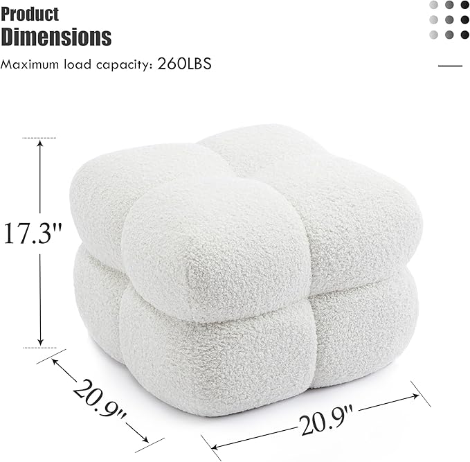 ONEVOG 21" Cream White Modern Ottoman, Square Fuzzy Couch Sherpa Pouf Ottoman, Tufted Fluffy Boucle Fabric Foot Stools, Upholsered Footrest & Coffee Table for Living Room Bedroom, Cute Pouf Home Decor