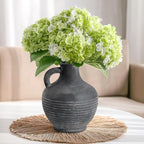 Black Ceramic Vase, Rustic Farmhouse Vase with Handle, 6 inch Terracotta Clay Small Vases, Centerpieces for Dining Table, Living Room, Bedroom, Entryway, Shelf Decor