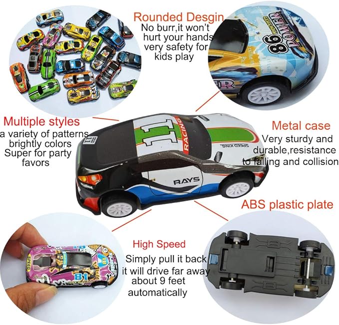 12 Pull Back Racing Cars Die cast Race Car Vehicles Playset,2.7 Inch Metal Friction Powered Car Toys for Toddlers