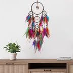 Colorful Large Dream Catcher Wall Decor Feather Dream Catchers with Crystal Tree of Life Pendant Handmade Dreamcatcher Wall Hanging Ornament for Bedroom Living Room Home Decor