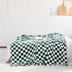 LOMAO Throw Blankets Flannel Blanket with Checkerboard Grid Pattern Soft Throw Blanket for Couch, Bed, Sofa Luxurious Warm and Cozy for All Seasons (Green, 50"x60")